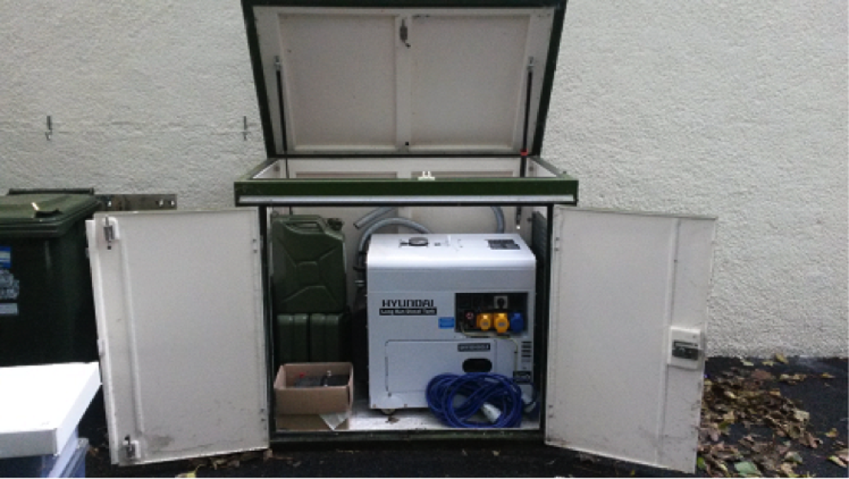 SERG’s diesel generator, obtained (along with emergency kit) thanks to the hard work of parish councillor John Bennett.